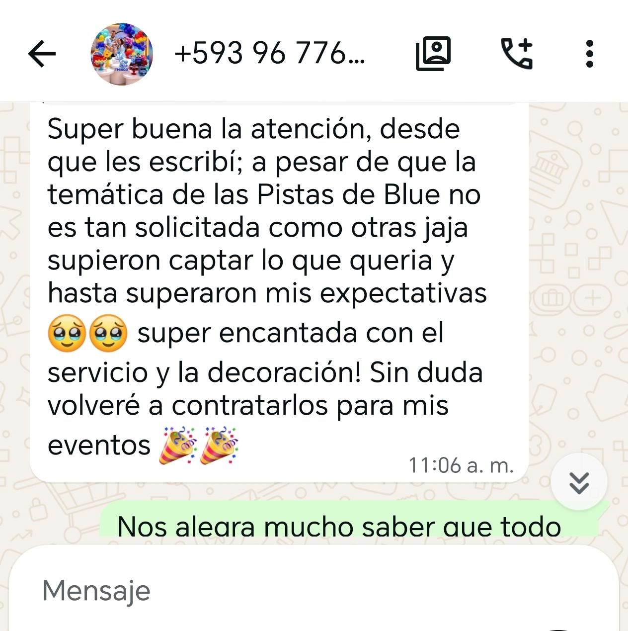 Captura de WhatsApp: Temática Pistas de Blue
