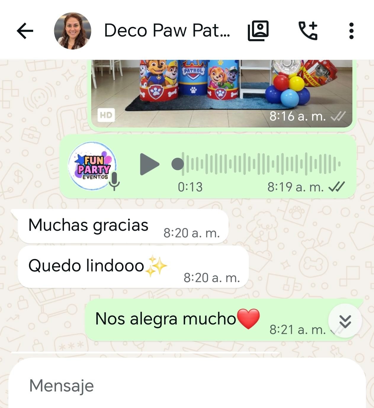 Captura de WhatsApp: Temática Paw Patrol